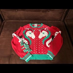 Holiday Unicorn Sweater, worn once. (6x)